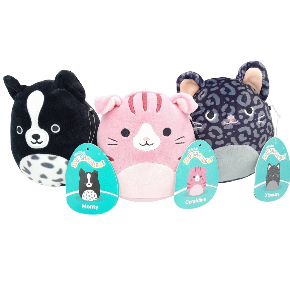 Squishmallows 5 Inch Plush Lot Monty Geraldine Xiomara Dog Cat Panther Set of 3